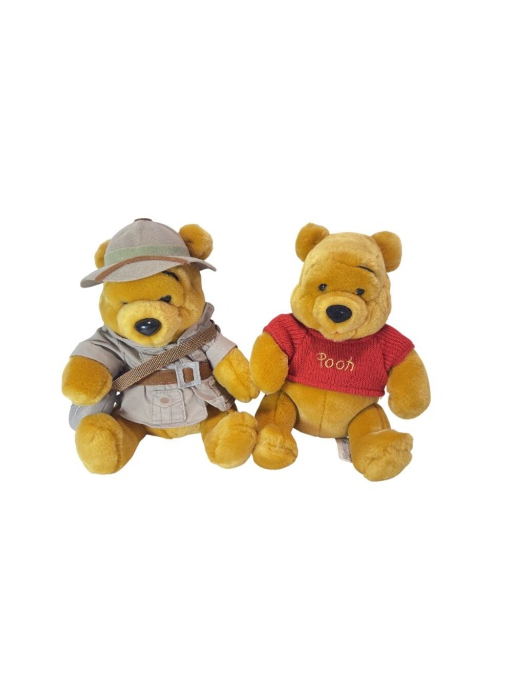 Set of 2 Disney 10" Plush Safari Winnie the Pooh New Tags & Pooh in Red Shirt